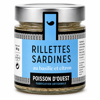 Sardinen-Rillette mit Basilikum und Zitrone in hochwertigem Glas, bretonische Feinkost aus der Bretagne